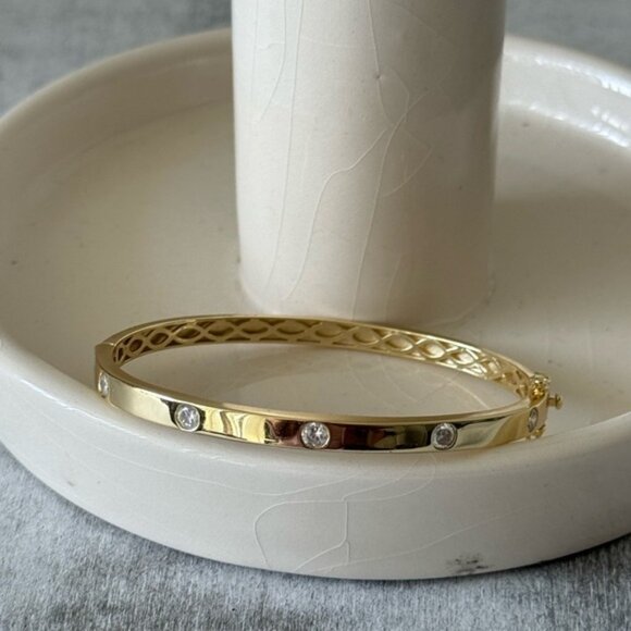 Rachel Zoe 925 Sterling Silver Gold Plated Bangle Bracelet w 5 CZ studs - Picture 15 of 16